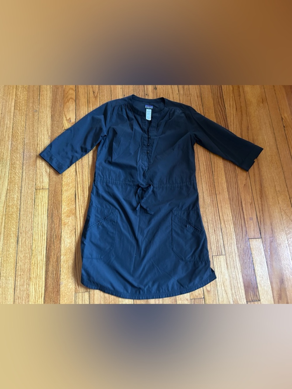 Patagonia Women's Lightweight Drawstring Waist Button Half Dress 3/4 Sleeve 6